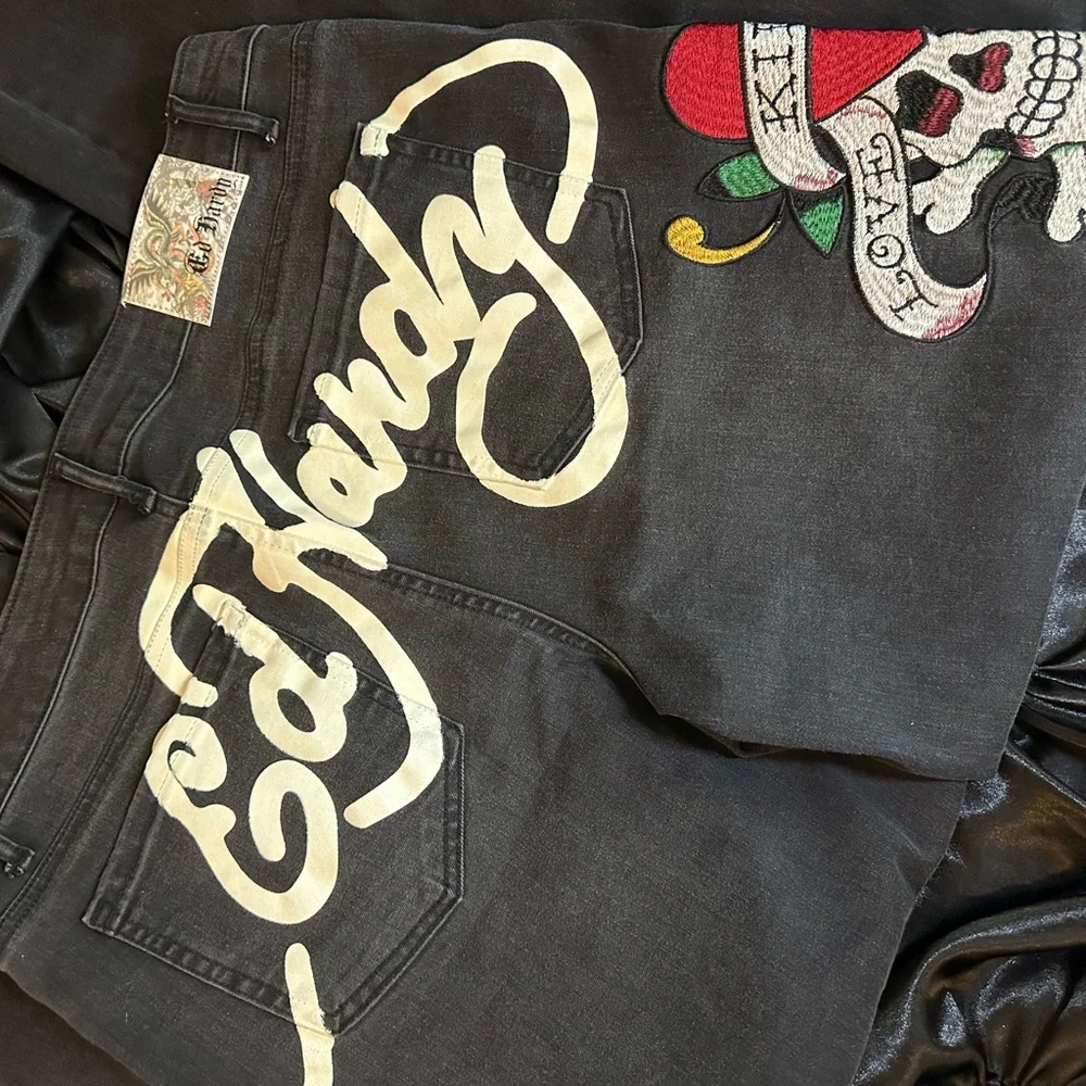 Ed Hardy Black Denim Jeans with Signature Design - Picture 1 of 2